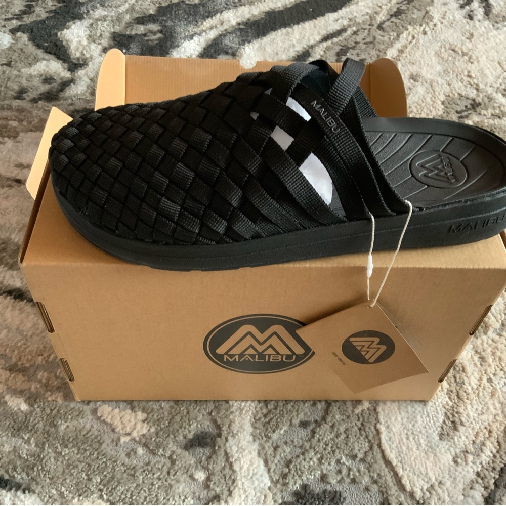Malibu Black Woven Slide Sandals